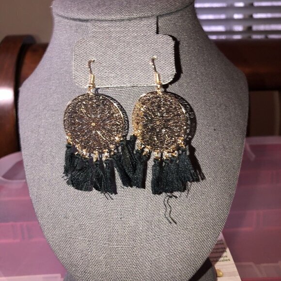 Four (4) Piece Bohemian Style Tassel Medallion Dangle Earring Bundle - Picture 6 of 9